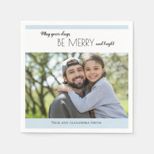 Sky Blue White Photo Christmas Napkin