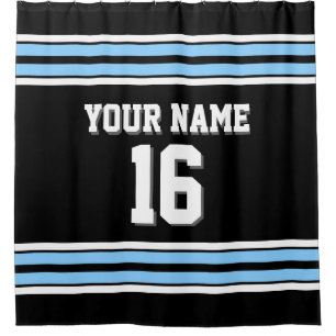Sky Blue White Stripes Sports Jersey Shower Curtain