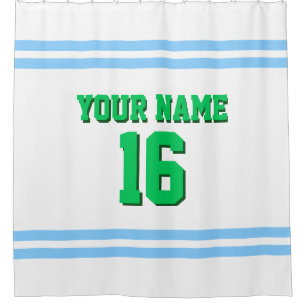 Sky Blue White Stripes Sports Jersey Shower Curtain