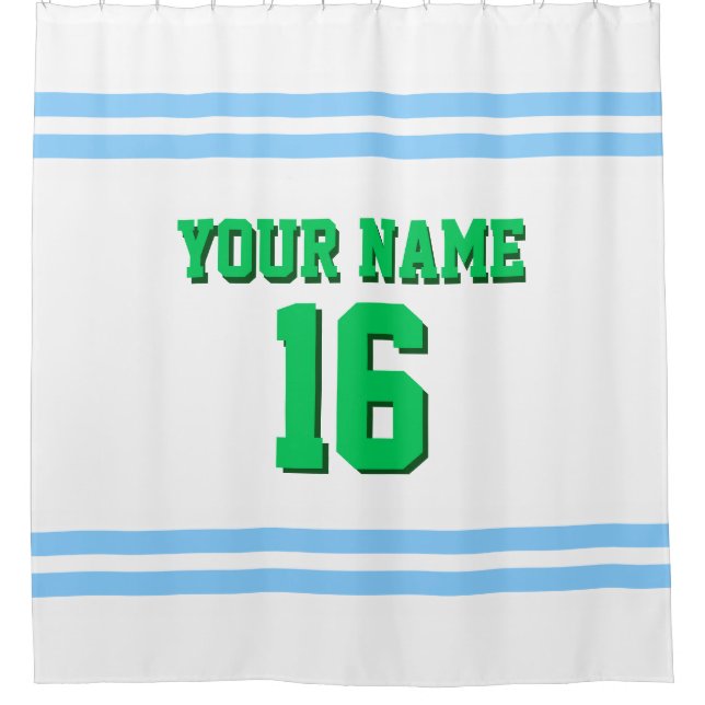Sky Blue White Stripes Sports Jersey Shower Curtain (Front)