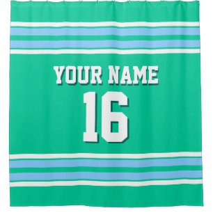 Sky Blue White Stripes Sports Jersey Shower Curtain