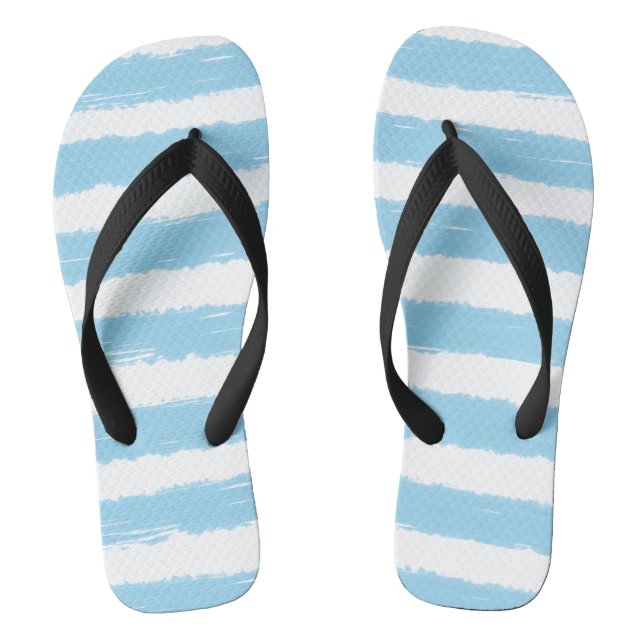 Sky Blue White Summer Stripes Flip Flops (Footbed)