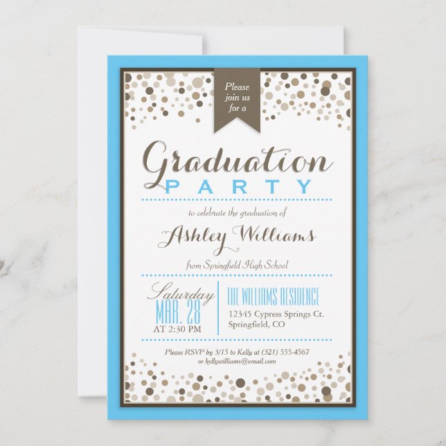 Sky Blue, White, & Taupe Modern Graduation Party Invitation (Front)