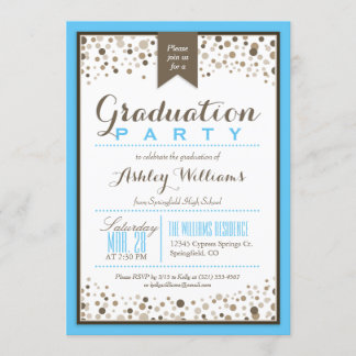 Sky Blue, White, & Taupe Modern Graduation Party Invitation