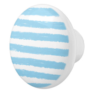Sky Blue White Watercolor Stripes Ceramic Knob