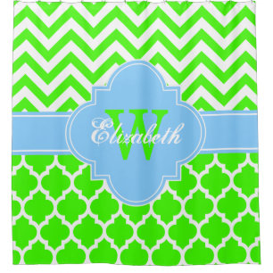 Sky Blue Wht Moroccan #5 Chevron 1IQRN Shower Curtain