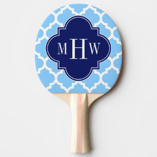Sky Blue Wht Moroccan #5 Navy Blu 5c Name Monogram Ping Pong Paddle