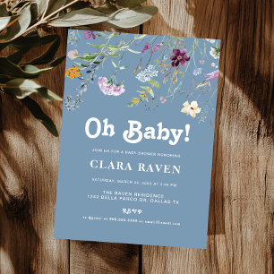 Sky Blue Wildflower Oh Baby Baby Shower Invitation