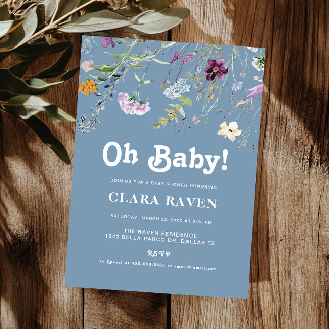 Sky Blue Wildflower Oh Baby Baby Shower Invitation (Creator Uploaded)