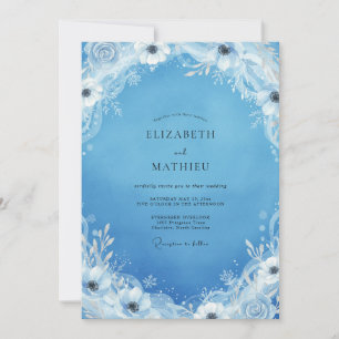 Sky Blue Winter Bloom Wedding Invitation