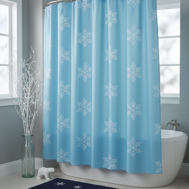 Sky Blue Winter Snowflakes Shower Curtain (Creator Uploaded)