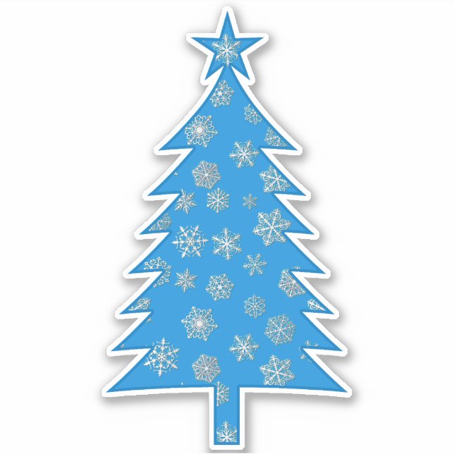 Sky Blue with Snowflakes Christmas Tree Sticker (Front)
