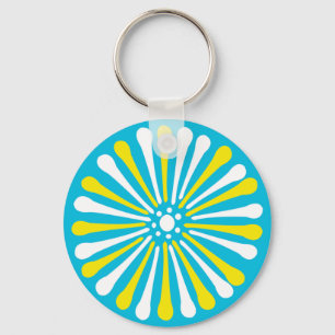 Sky blue with yellow and white spring daisy flower key ring