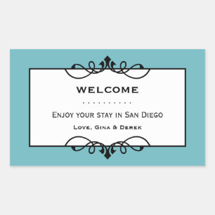 Sky blue wrought iron frame out of town gift bag rectangular sticker