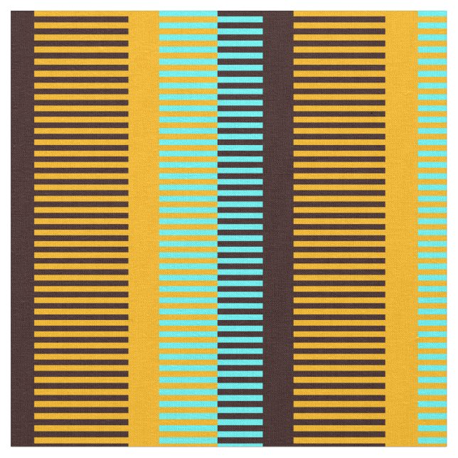 Sky Blue Yellow Brown Stripes Fabric (Close Up)