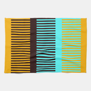 Sky Blue Yellow Brown Stripes Tea Towel