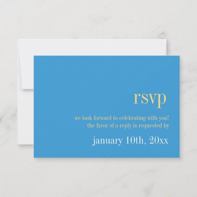 Sky blue yellow typography chic wedding response invitation (Front)