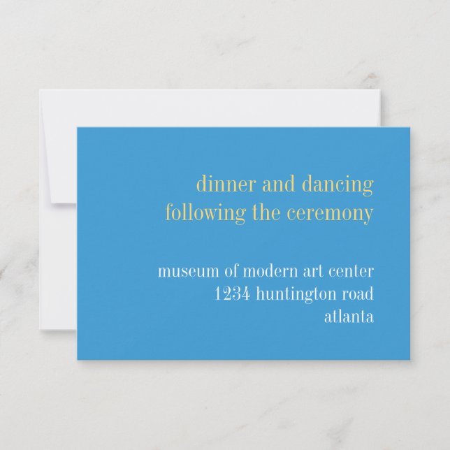 Sky blue yellow typography reception enclosure invitation (Front)