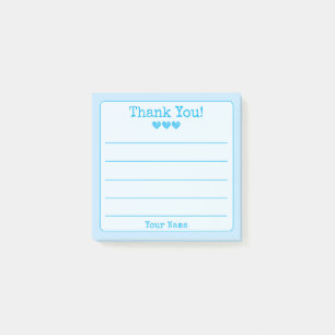 Sky Blue Your Name And Hearts Thank You Post-it Notes