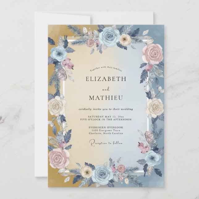 Sky Blush Pink Peony Wedding Invitation (Front)