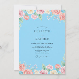 Sky Blush Ranunculus Eucalyptus Wedding Invitation