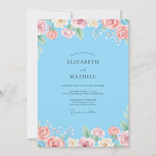 Sky Blush Ranunculus Eucalyptus Wedding Invitation (Front)