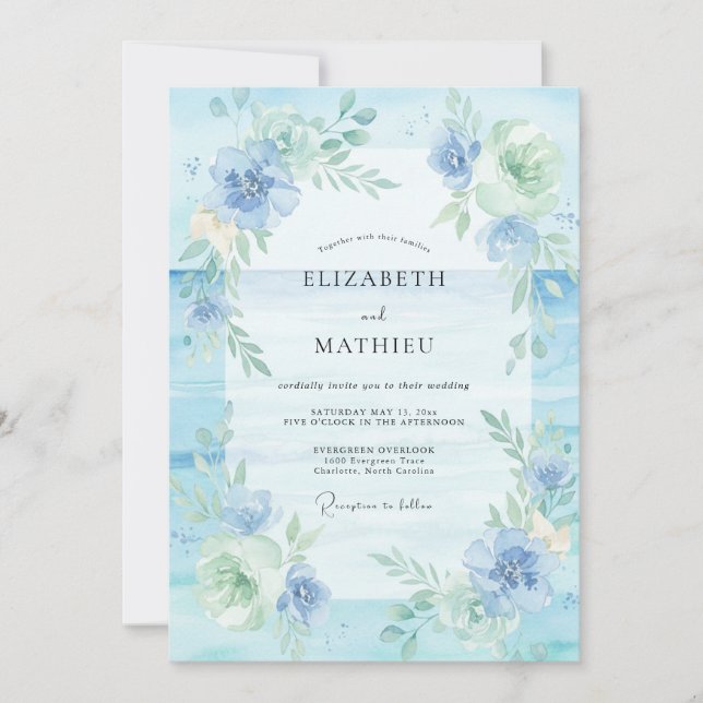 Sky Celadon Peony Wedding Invitation (Front)