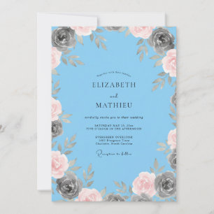 Sky Charcoal Bloom Wedding Invitation