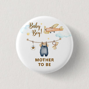 Sky Clothesline Airplane Mother To Be Baby Shower 3 Cm Round Badge