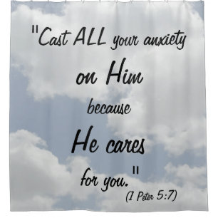 Sky Clouds Design Bible Quote Print Christian Shower Curtain