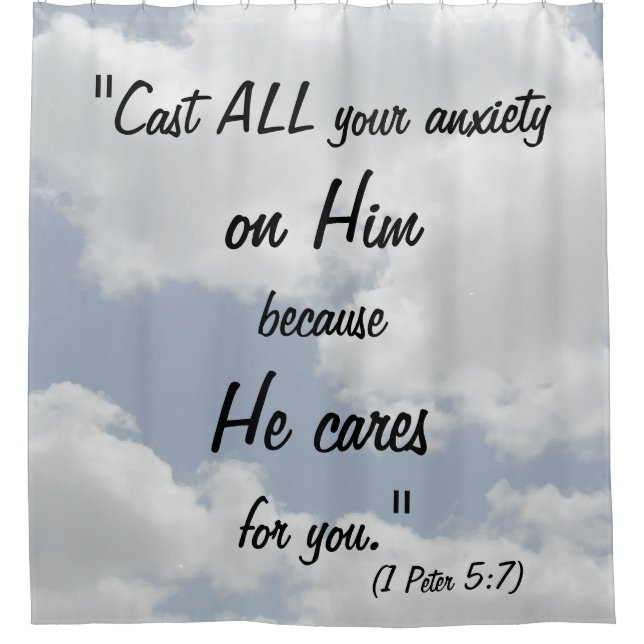 Sky Clouds Design Bible Quote Print Christian Shower Curtain (Front)