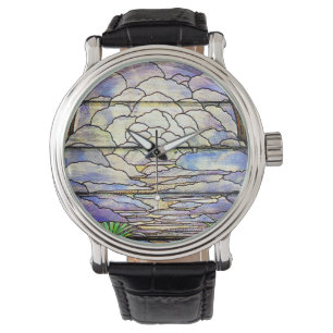 Sky Clouds Tiffany Stained Glass Floral Watch