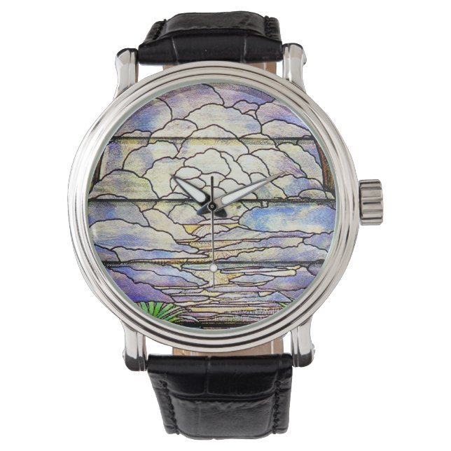 Sky Clouds Tiffany Stained Glass Floral Watch (Front)