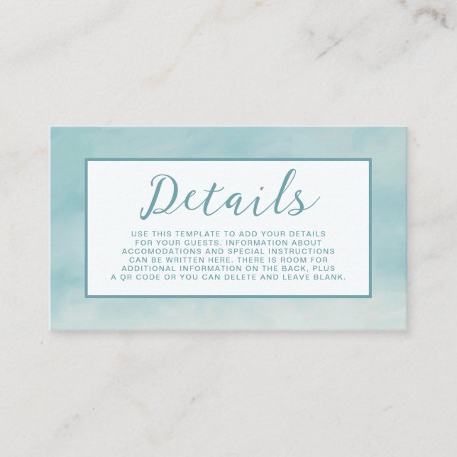 Sky Clouds Wedding Details Card Ethereal Blue (Front)