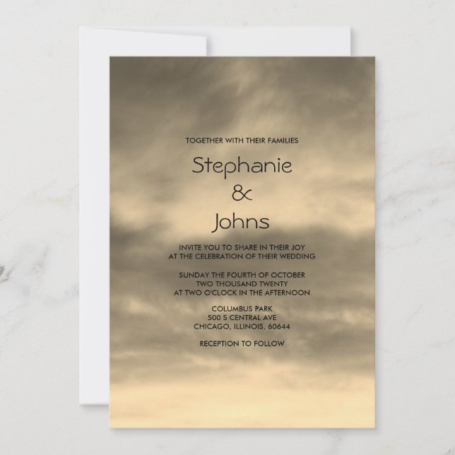 Sky Cloudy Gold Brown Sepia Art Scenic Wedding Invitation (Front)