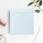Sky | Confetti Dots Personalised To-Do List Notepad<br><div class="desc">Chic personalised notepad features "to do list" at the top with your name beneath, in dark antique gold lettering on an ethereal pastel sky blue background dotted with white confetti dots raining from the top. Keep track of all your important items with this lined to-do list note pad featuring 10...</div>