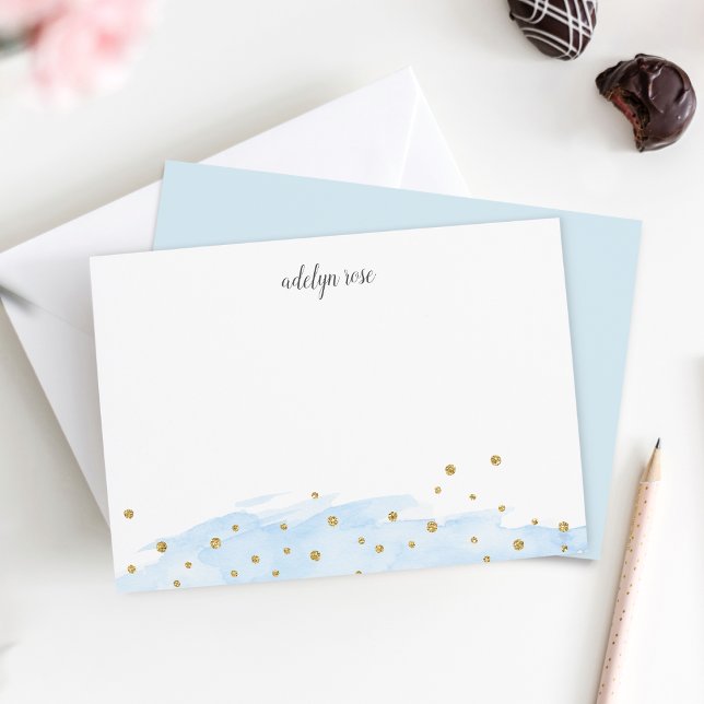 Sky | Confetti Pop Personalised Stationery Flat Card (Creator Uploaded)