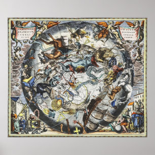 Sky Constellations Vintage Map Poster