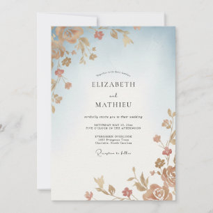 Sky Copper Leafy Wedding Invitation