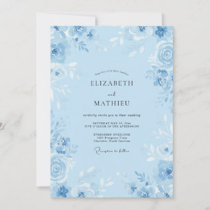 Sky Cornflower Ranunculus Eucalyptus Wedding Invitation