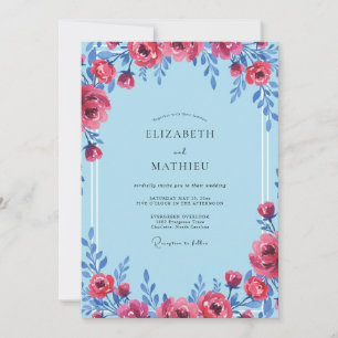 Sky Crimson Peony Wedding Invitation