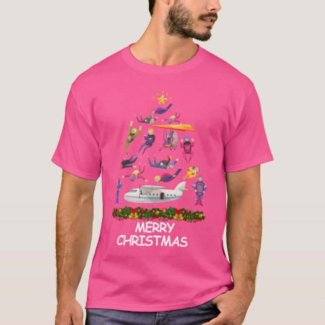 Sky Diving Christmasree Merry Christmas friends T-Shirt (Front)