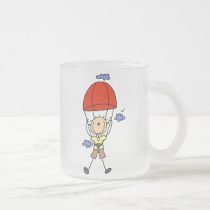 Sky Diving Stick Figure Frosted Glass Coffee Mug