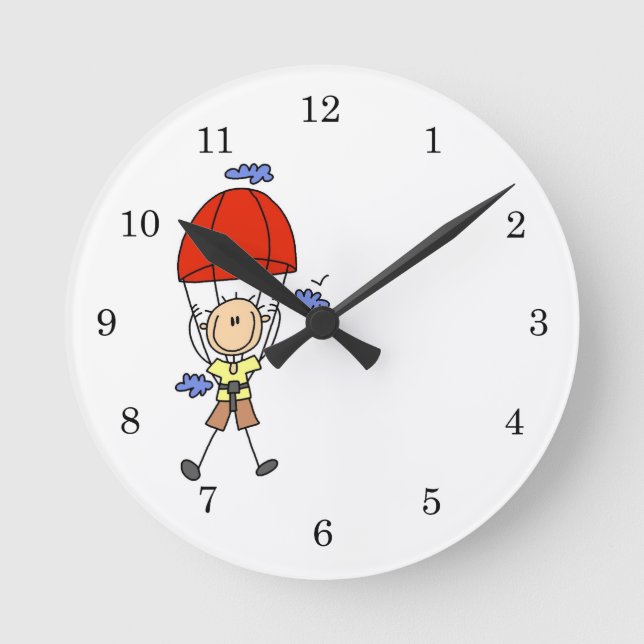 Sky Diving Stick Figure Round Clock (Front)