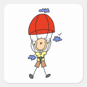Sky Diving Stick Figure Square Sticker