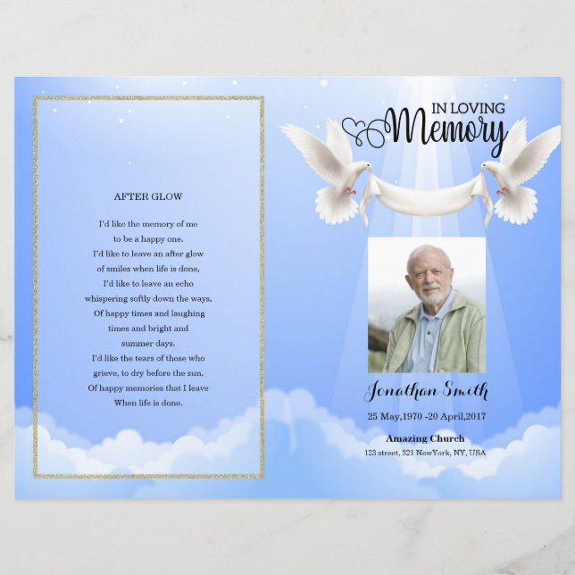 sky & dove Funeral Program template (Front)