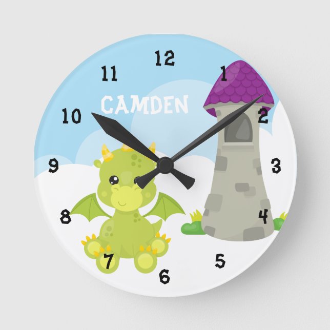 Sky Dragon Kid's Personalised Round Clock (Front)