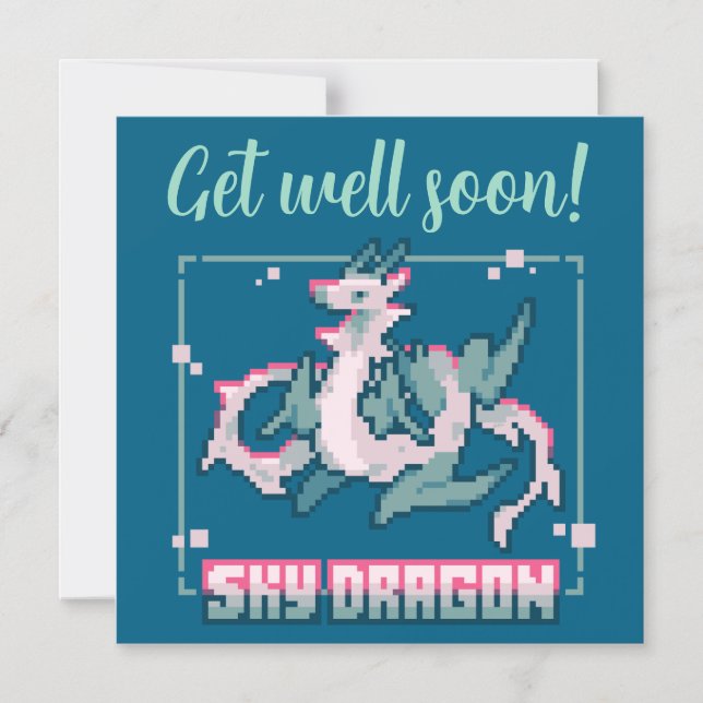 Sky Dragon pixel art Get well soon Magnetic Invitation (Front)