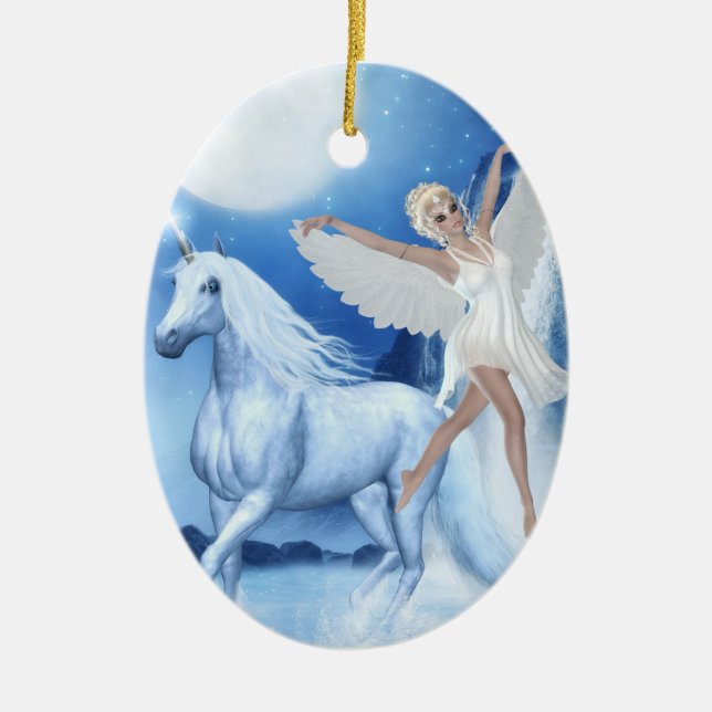 Sky Faerie Asparas and Unicorn Ceramic Tree Decoration (Front)