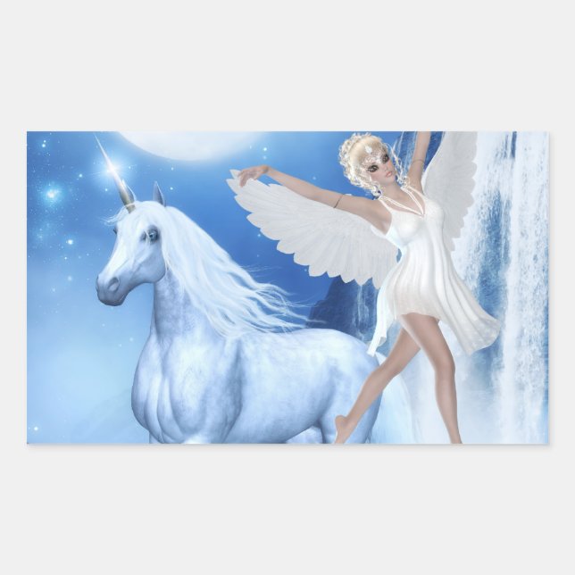 Sky Faerie Asparas and Unicorn Rectangular Sticker (Front)